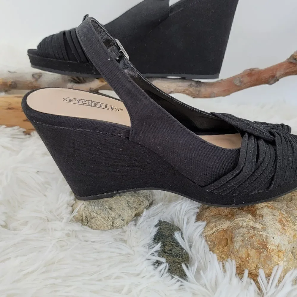 Seychelles Martini black fabric wedge slingback